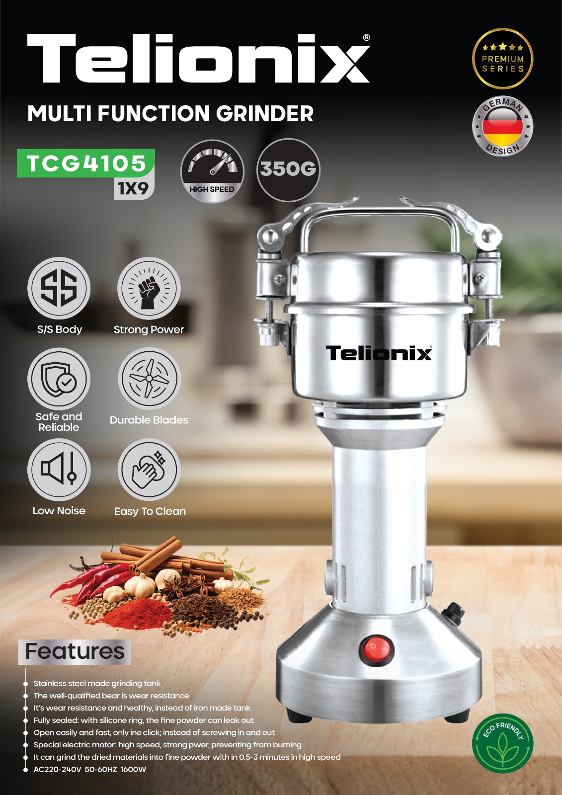 آسیاب صنعتی تلونیکس ۳۵۰ گرم مدل TCG410۵